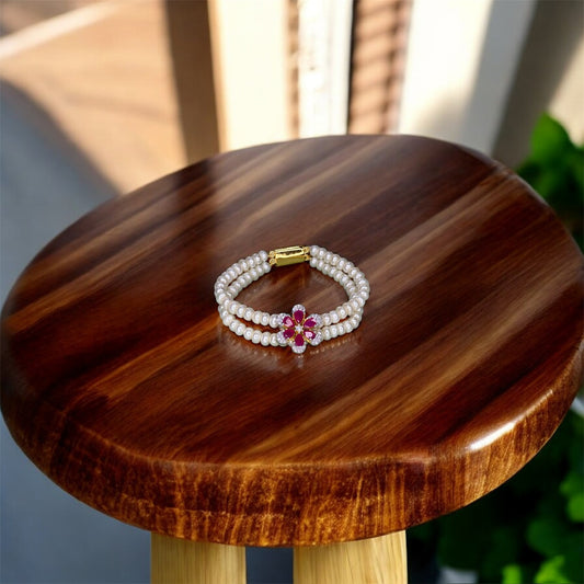 Flower Red 2 Layer Braclet