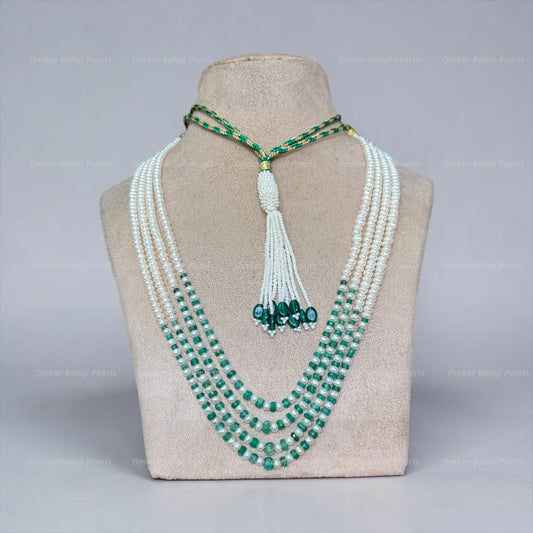 Exquisite Multi-Layer Real Pearl & Real Beryl Emerald Statement Mala