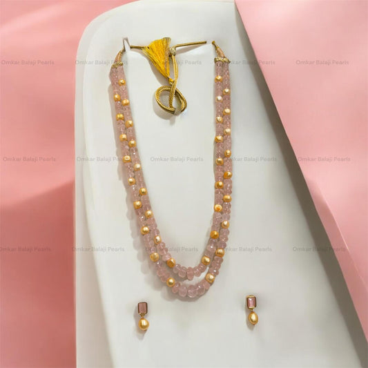 Real Rose Quartz & Golden Pearls Set