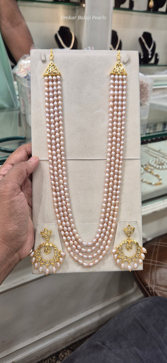 4 Layer Natural Pink Pearls Necklace