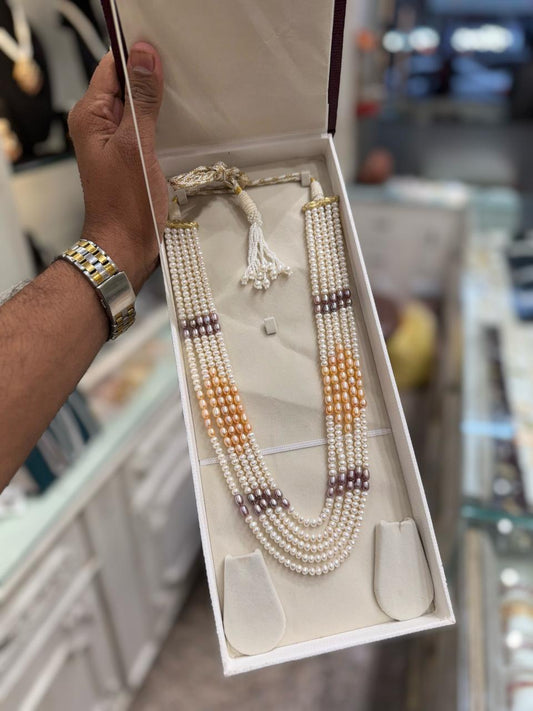 Multi color pearls necklace 5 layer