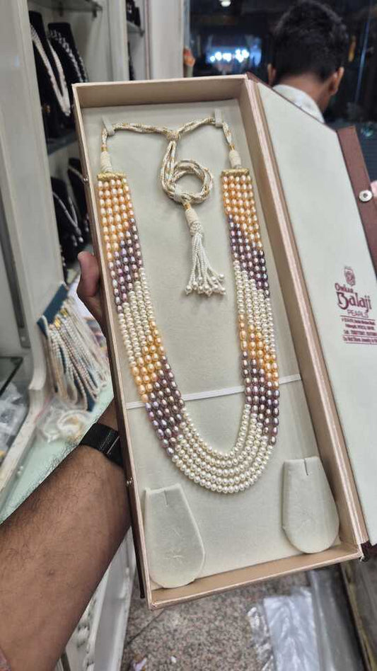 Multi color pearls necklace 5 layers