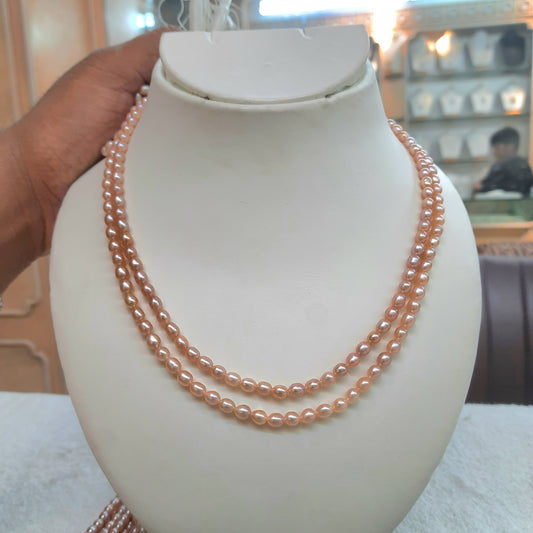 Pink Oval Shape 2 Layer Pearls Set