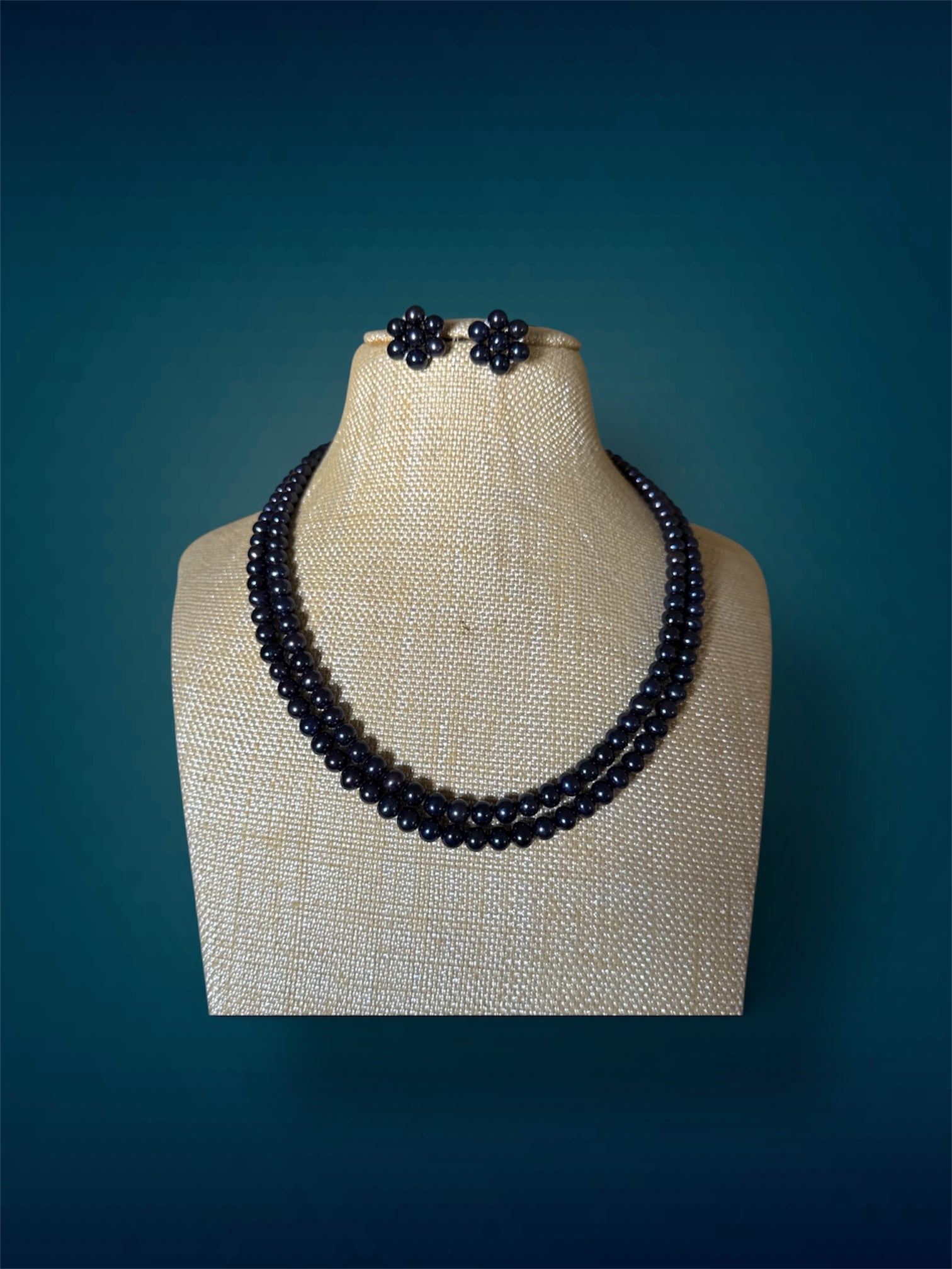 Black Layers With Flower Earrings 2 Layers