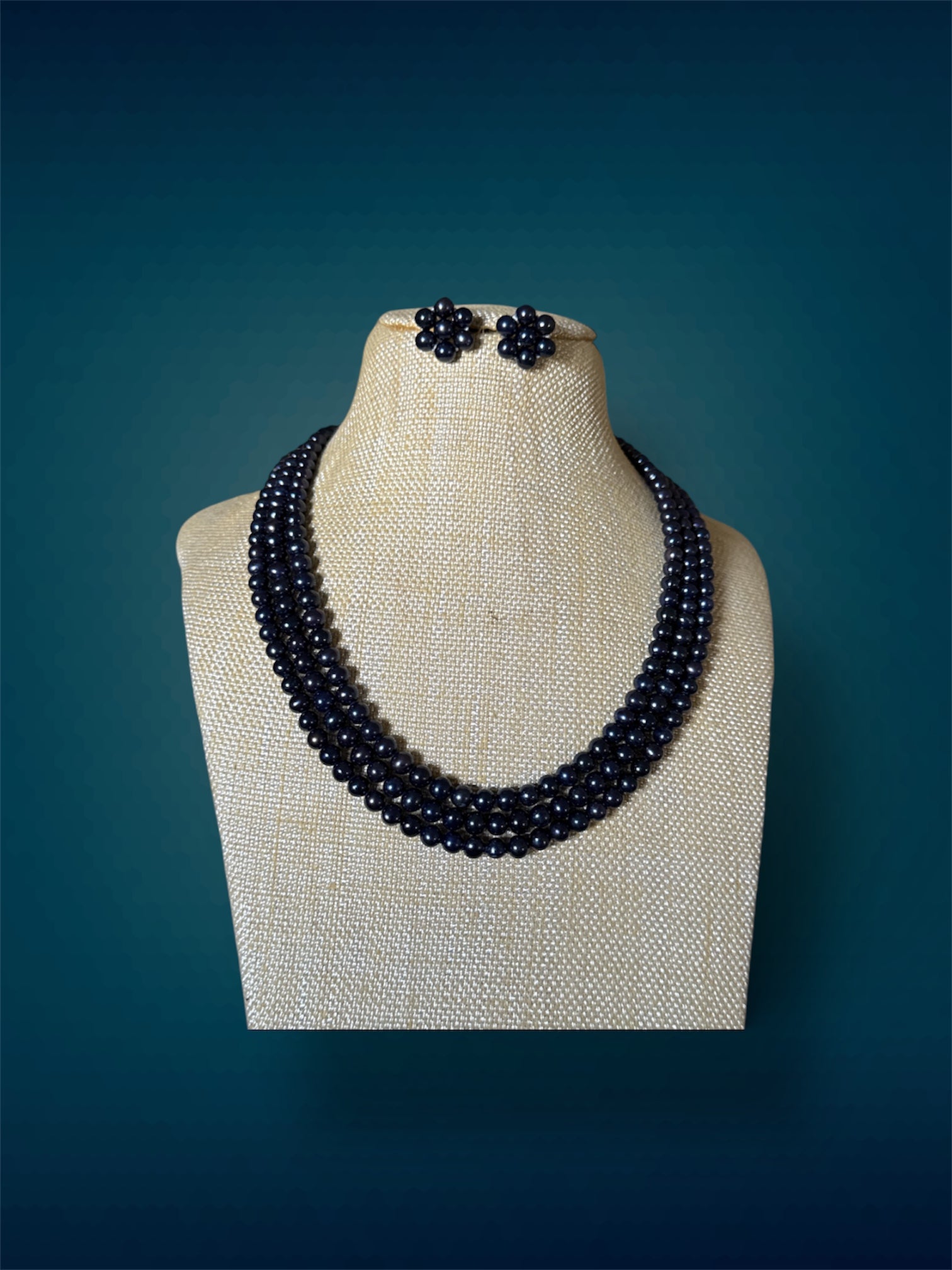 Black Layers With Flower Earrings 3 Layers