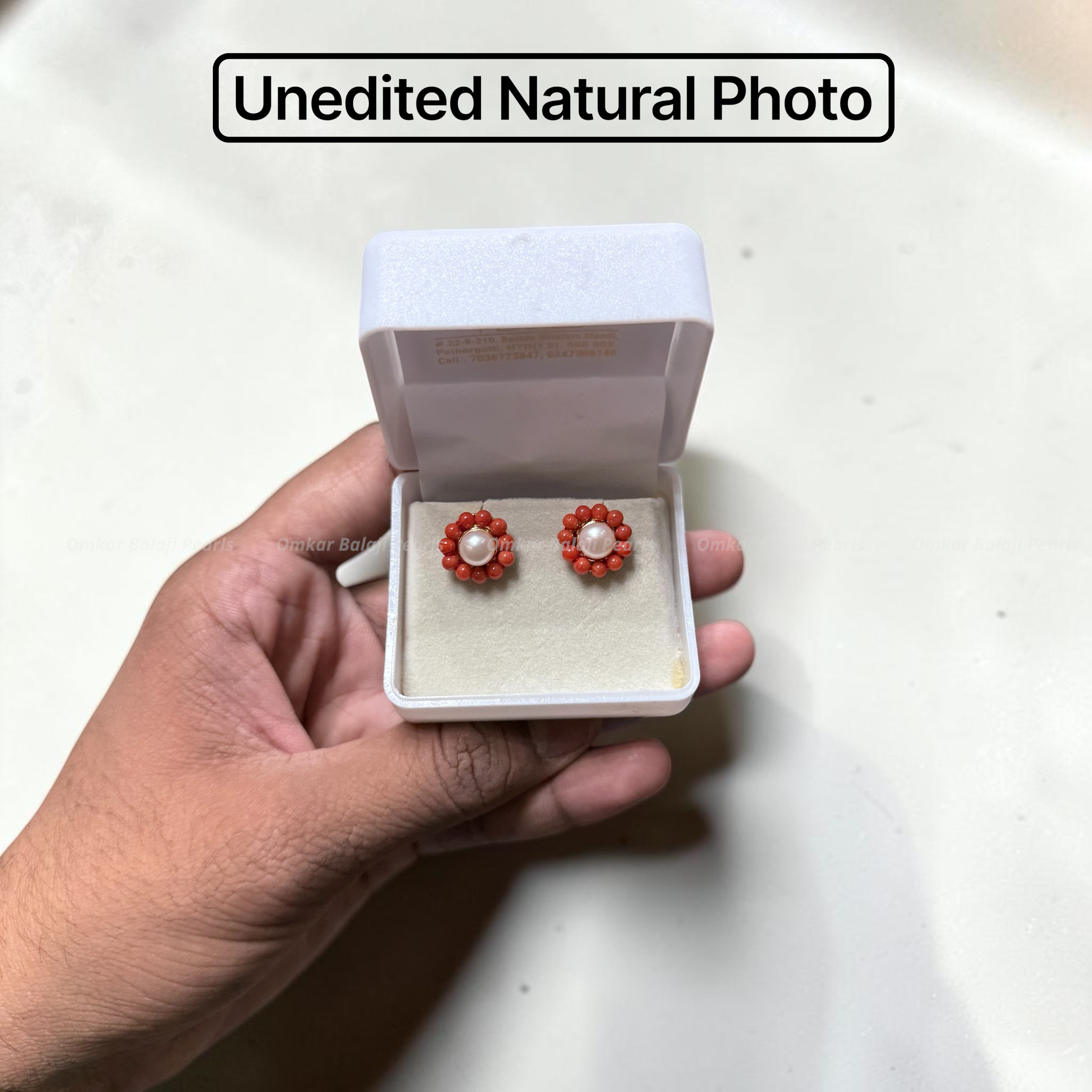 🌺 Real Taiwan Coral & Natural Pearl Stud Earrings 🌺