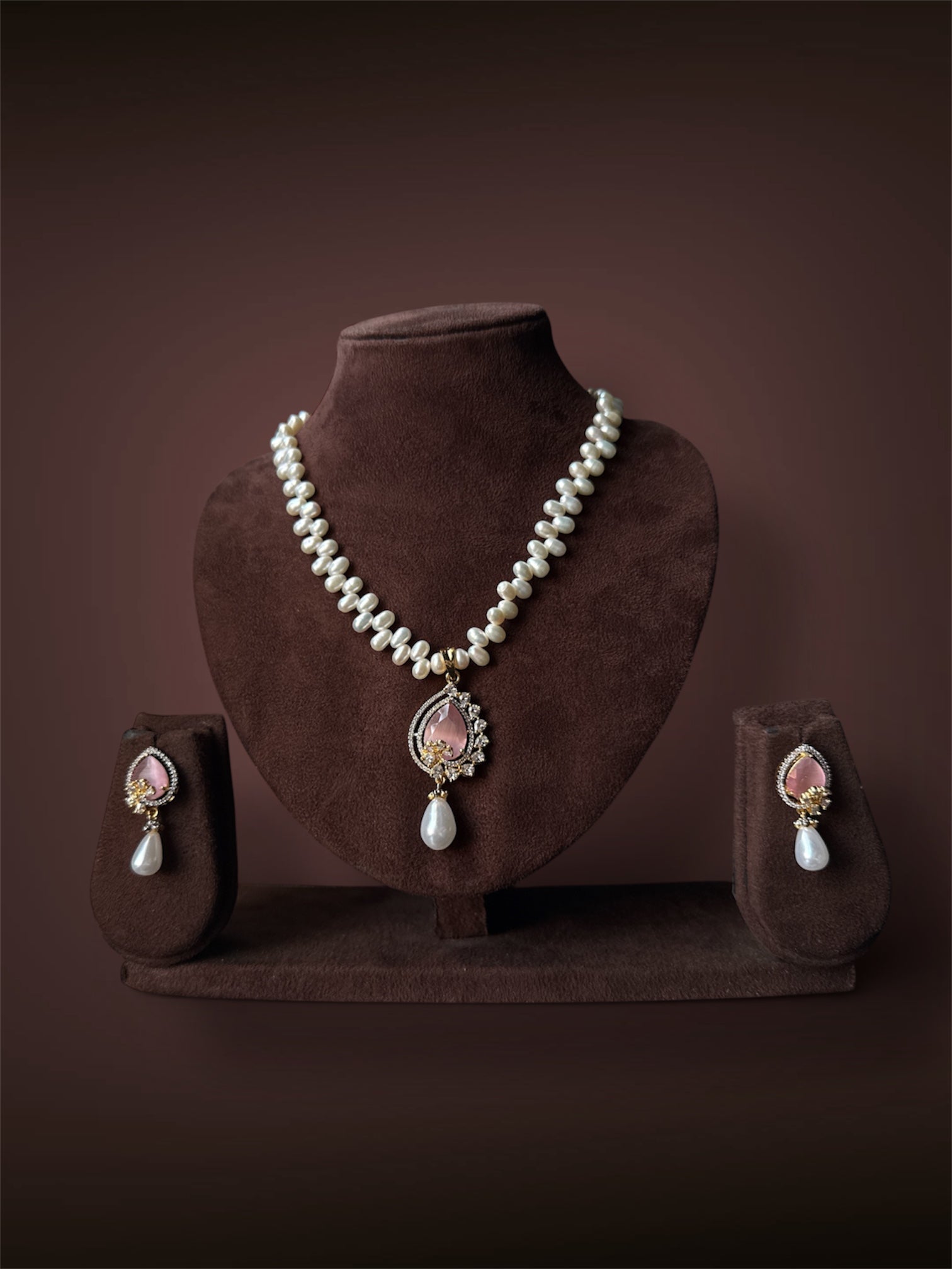 Flower Pearls Set Rose Pink
