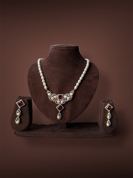 Designer Pearl Set Crystal Red