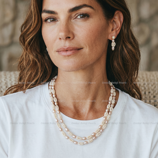 2-Line Hand-Woven Pearl Mala Set