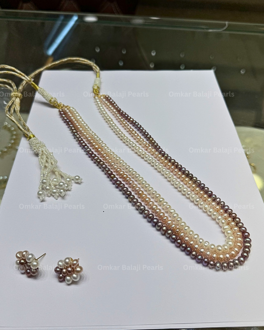 Tri Colors Tri layer Statement pearls set