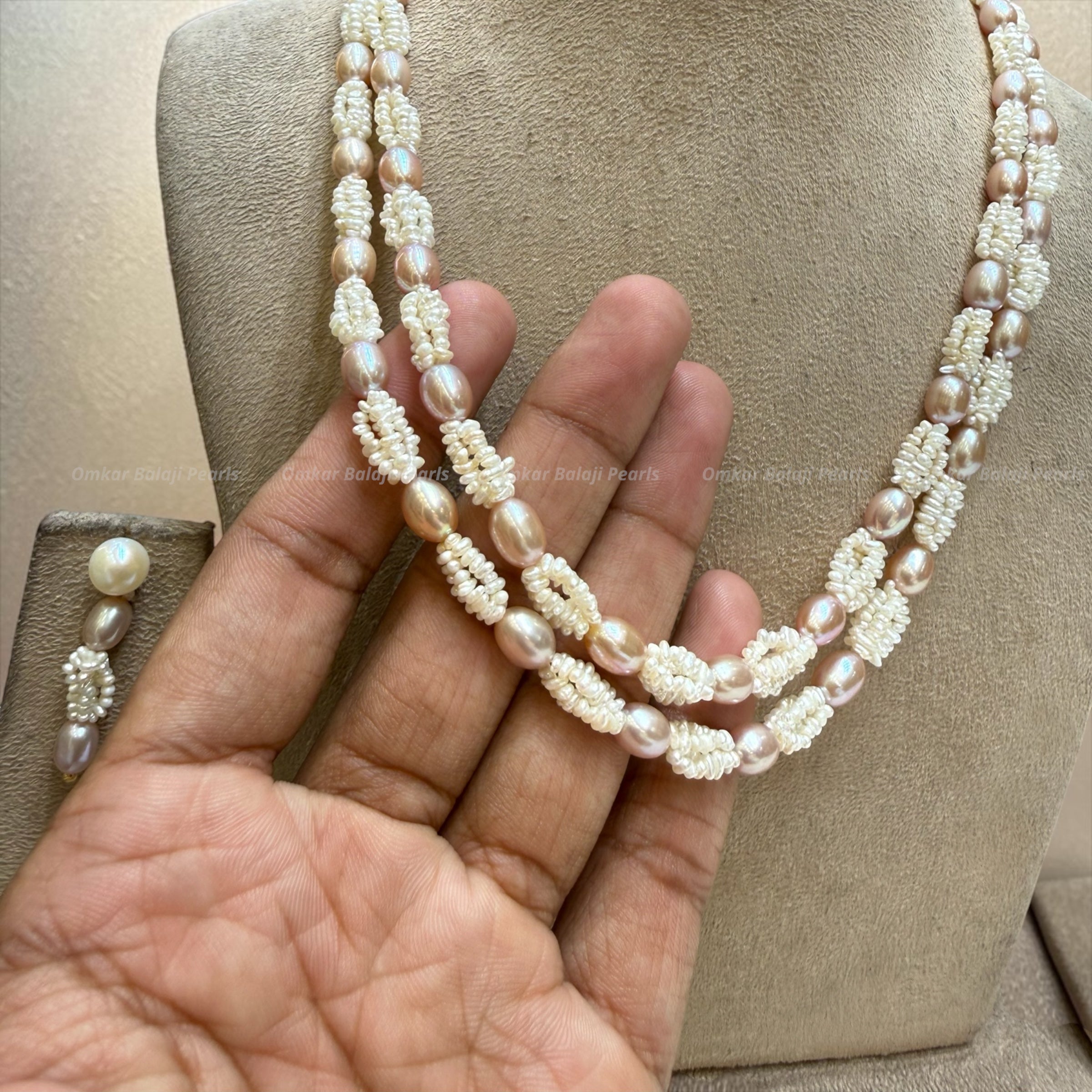 2-Line Hand-Woven Pearl Mala Set