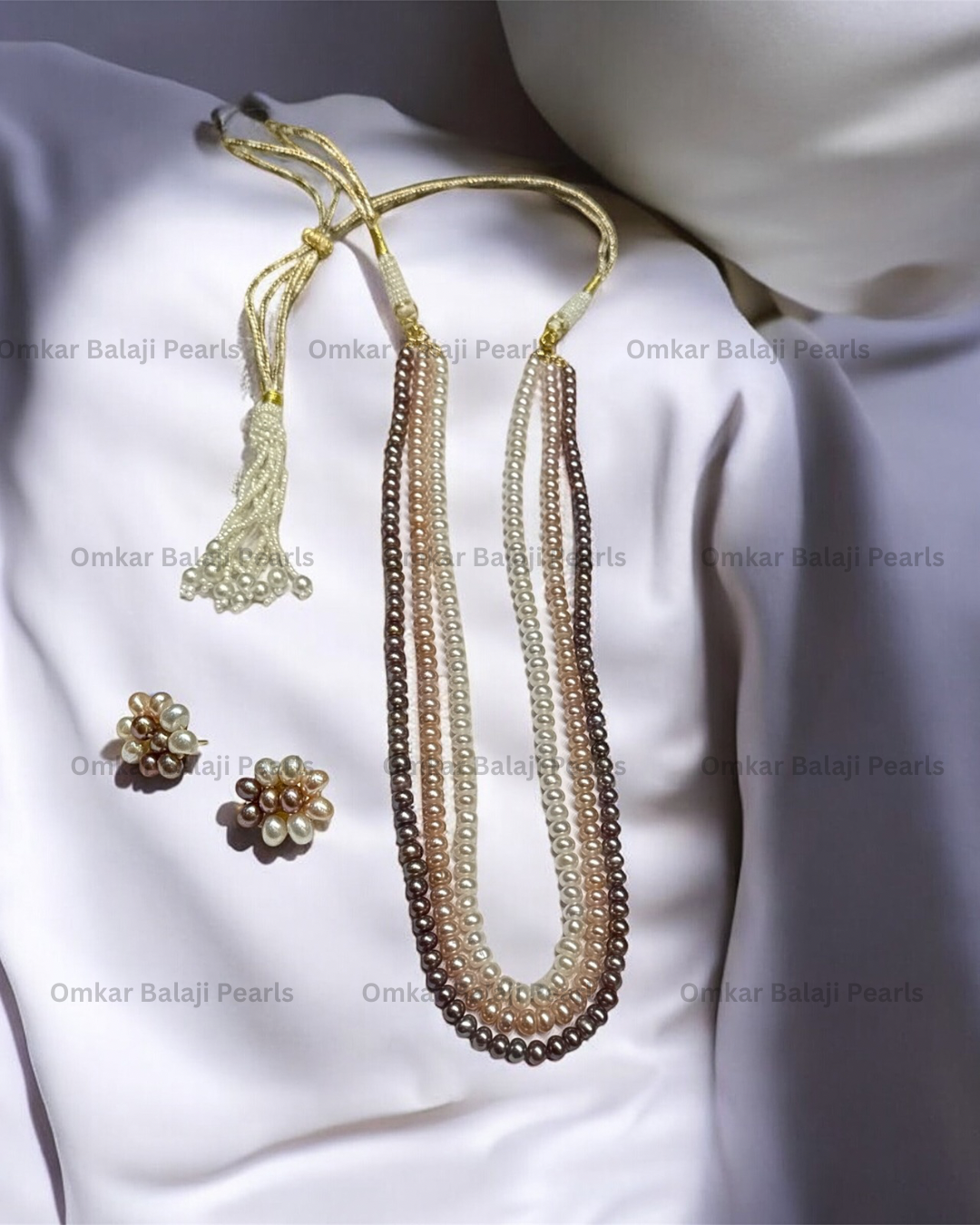 Tri Colors Tri layer Statement pearls set