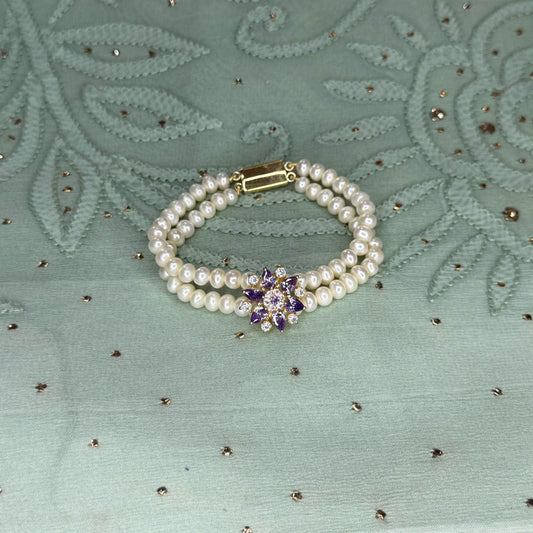 Amythist color Pearls Braclet