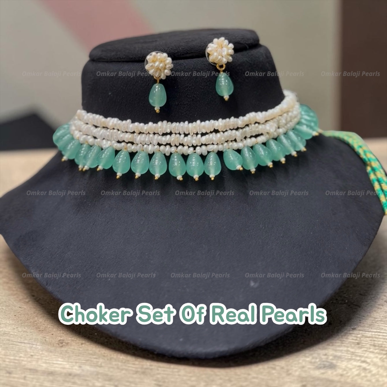 Genuine Freshwater Pearl Choker Set with Green Onyx