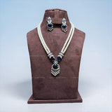 Blue Designer Real Pearl Necklace Set with Luxurious Locket and Earrings