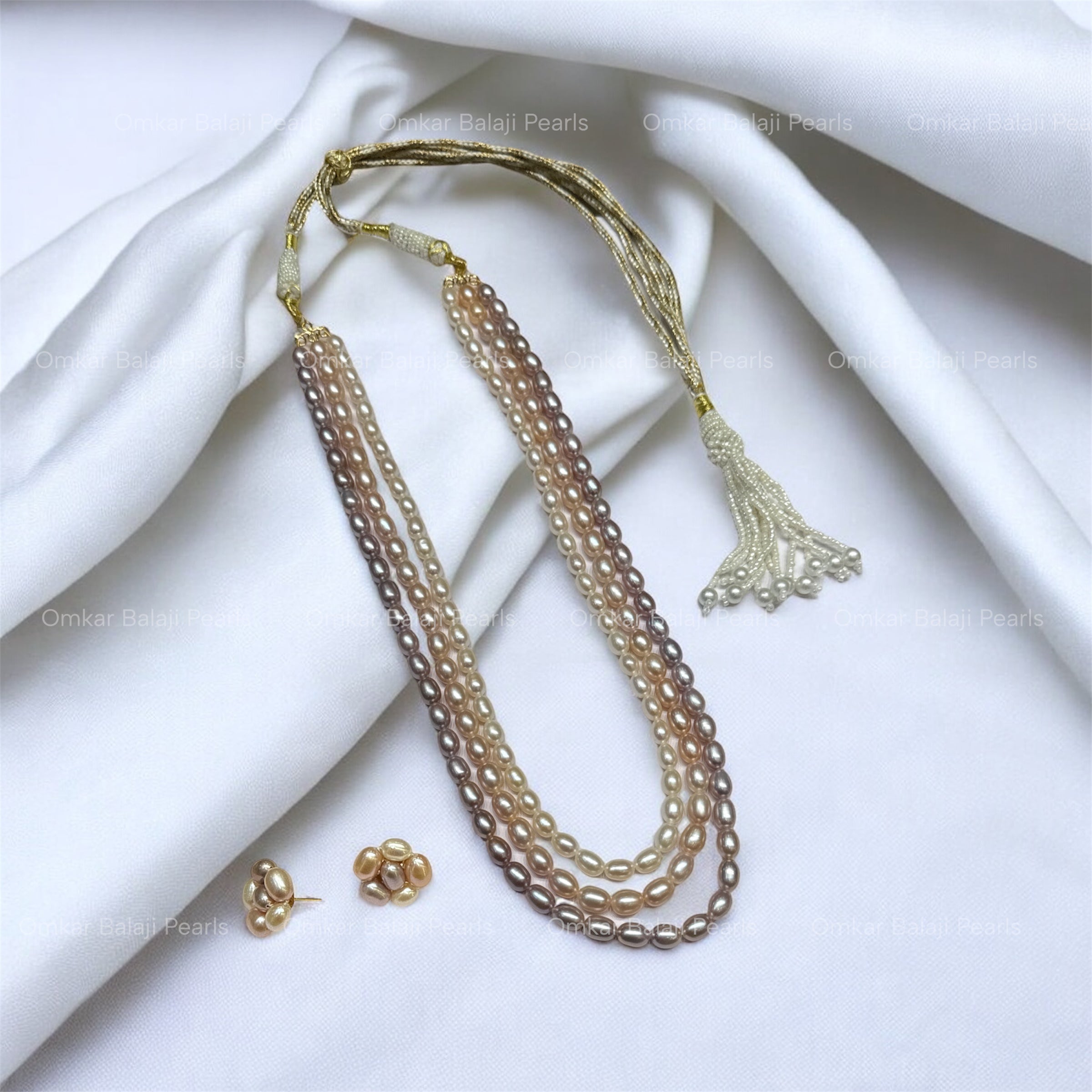 Tri Color oval Pearls Set