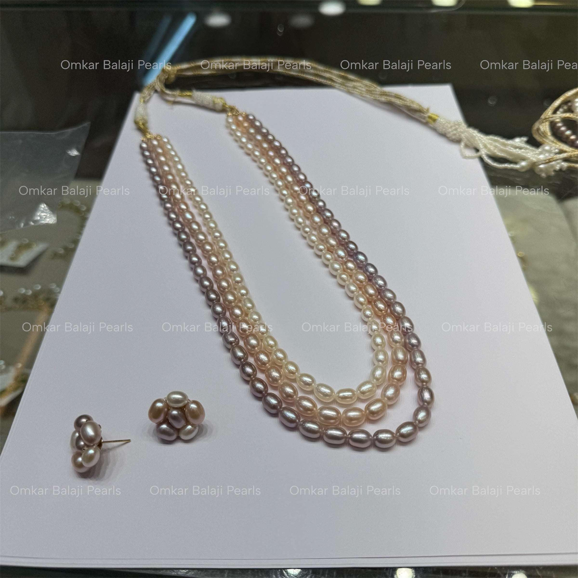 Tri Color oval Pearls Set