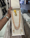 Real Rose Quartz & Golden Pearls Set