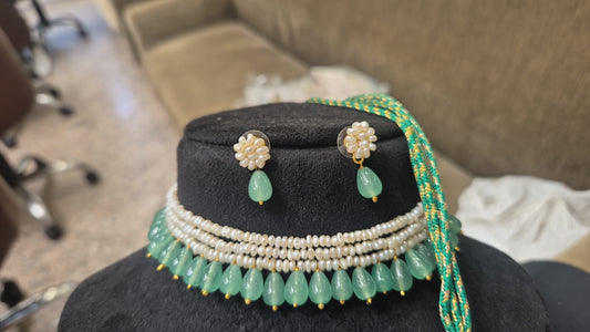 Choker Set combi Russain green Onyx beeds [ 3 line ]