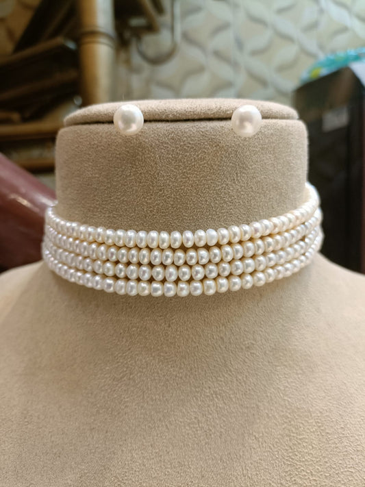Plain Pearls Choker 4 Layers