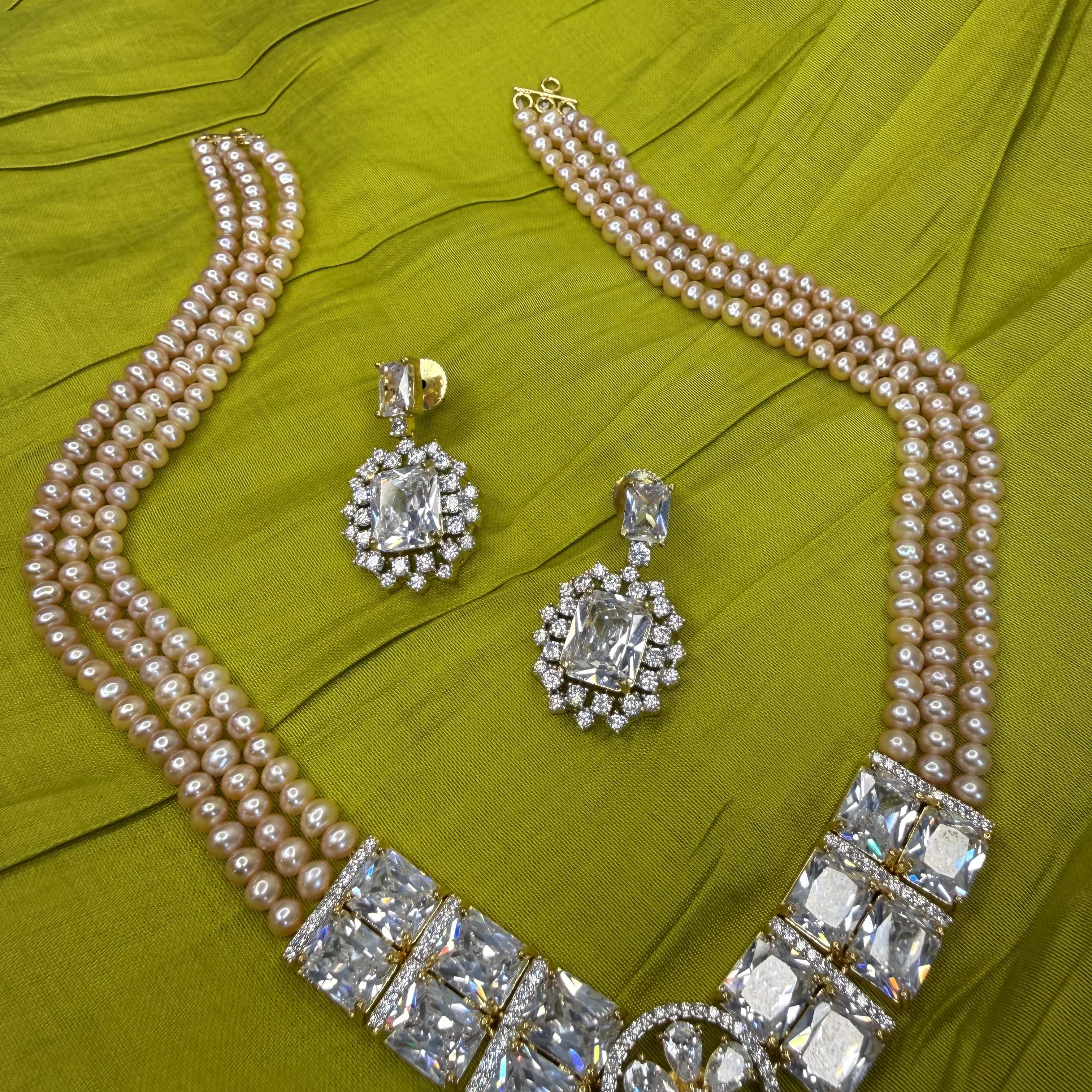 Daimond Style mini Raani Haar pink  Pearls