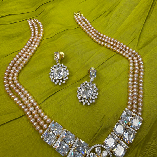 Daimond Style mini Raani Haar pink  Pearls