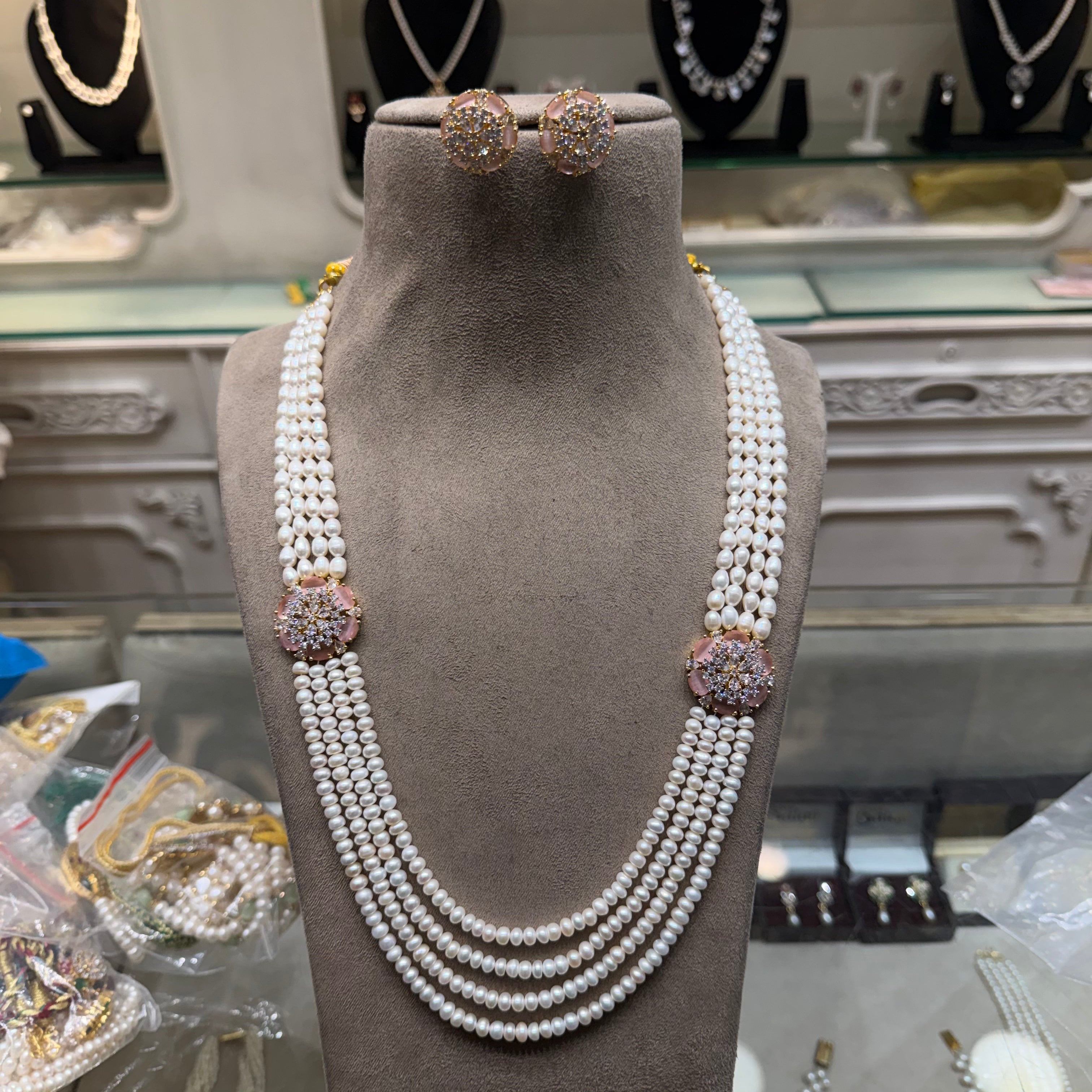Exclusive Rose Pink color Side Piece Of Real Pearls