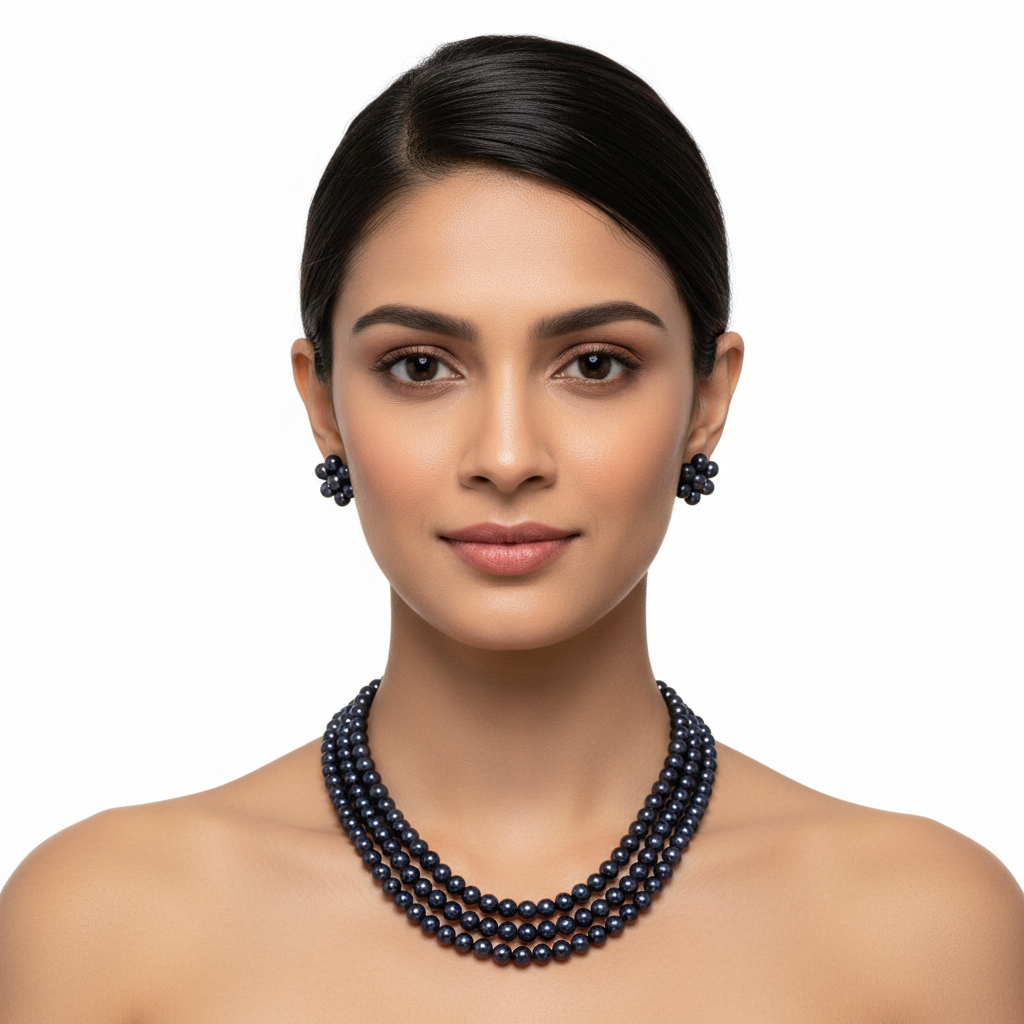 Black Layers With Flower Earrings 3 Layers