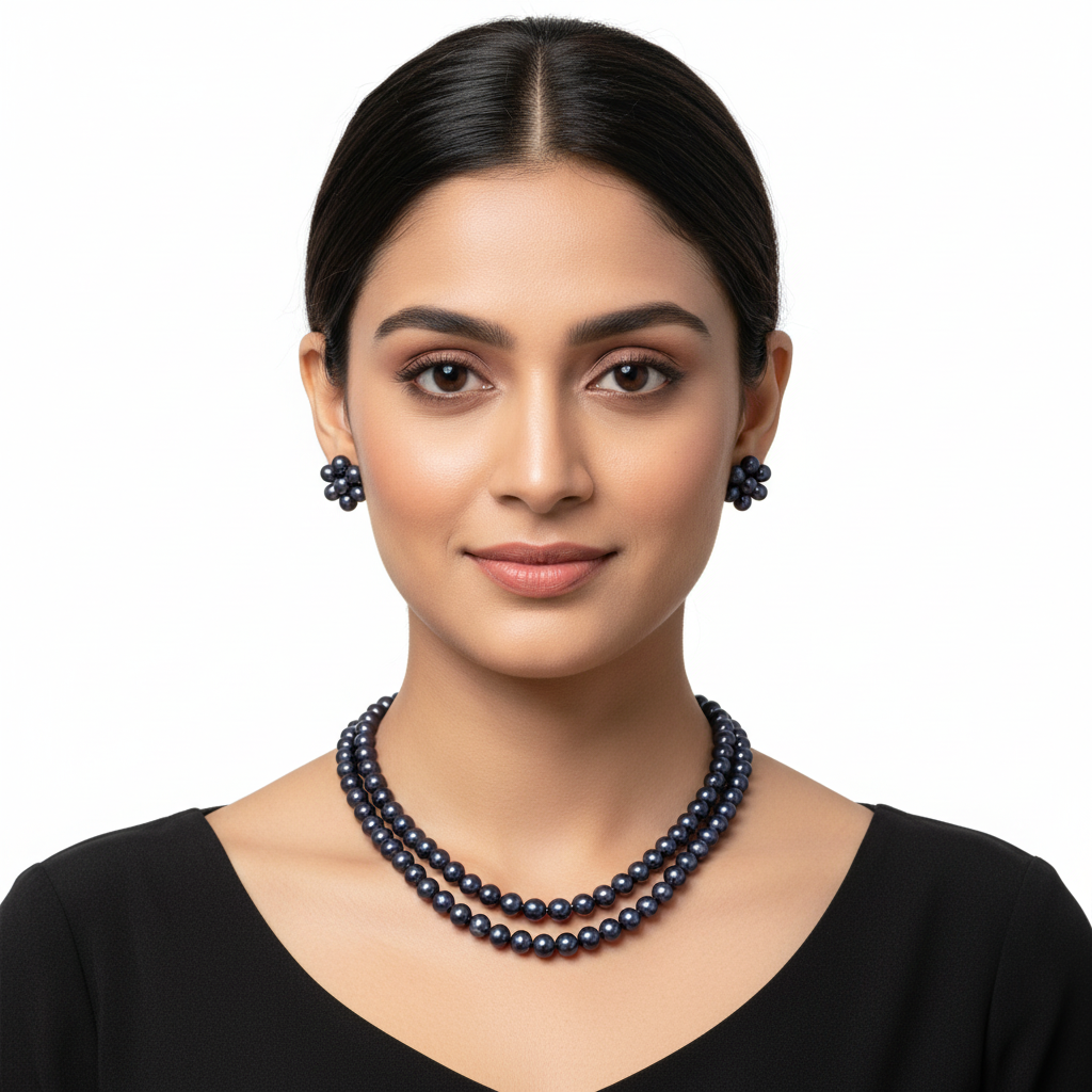 Black Layers With Flower Earrings 2 Layers