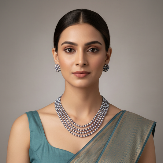 Natural Blue Sapphire & Pearls combination set