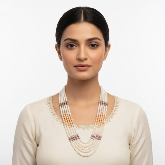Multi color pearls necklace 5 layer