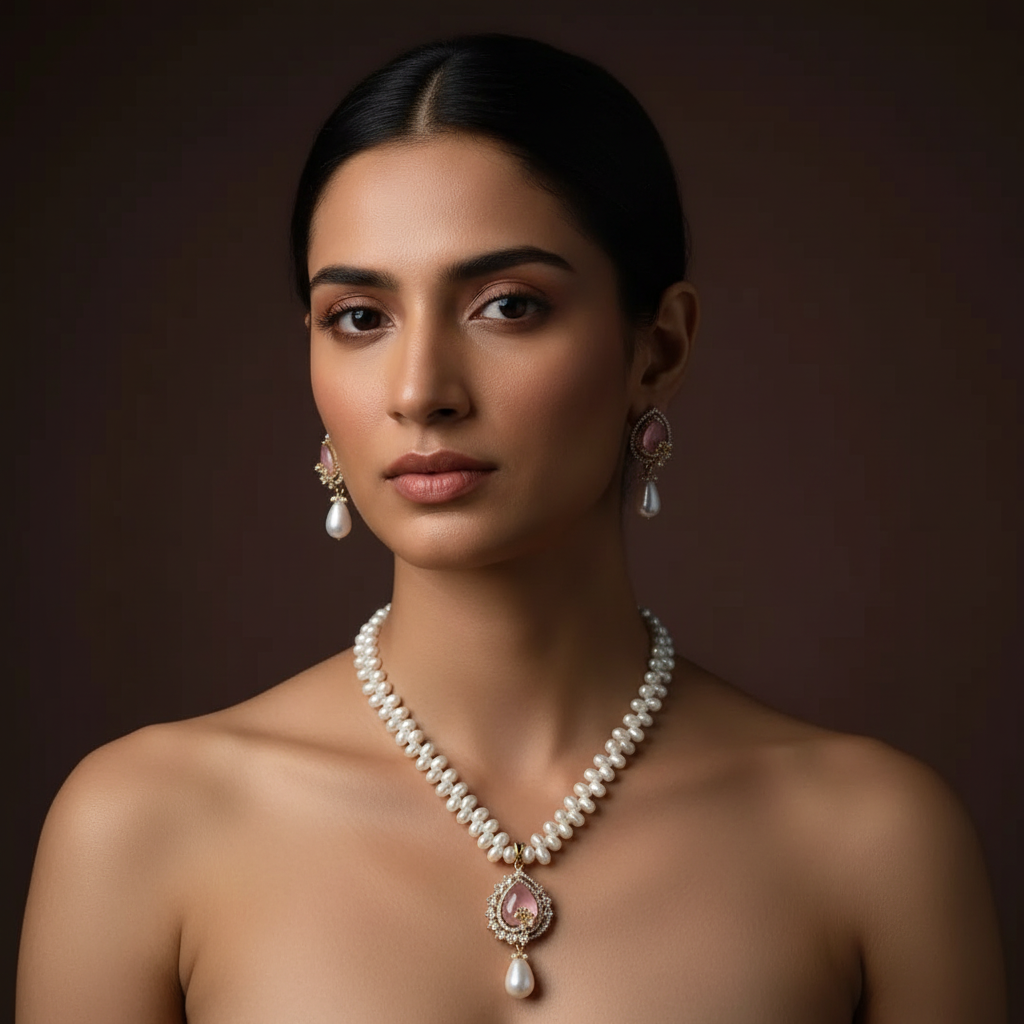 Flower Pearls Set Rose Pink
