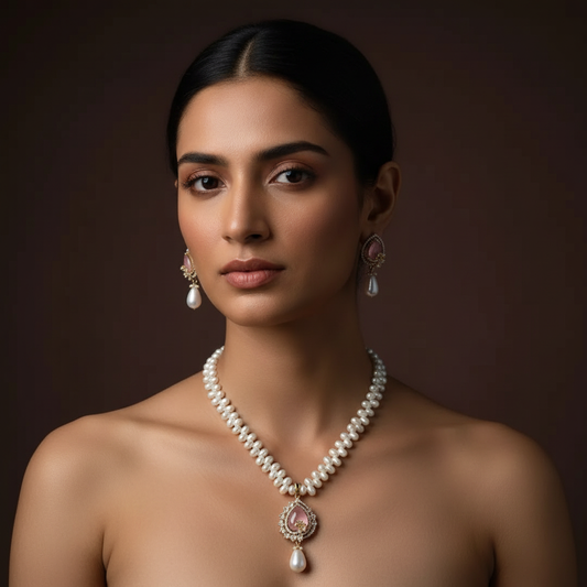 Flower Pearls Set Rose Pink