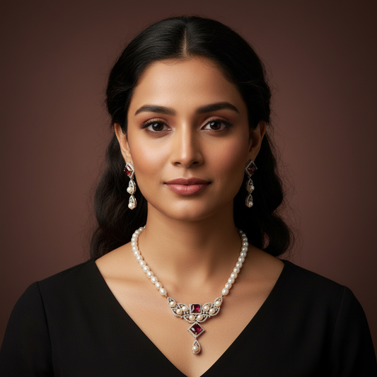 Designer Pearl Set Crystal Red