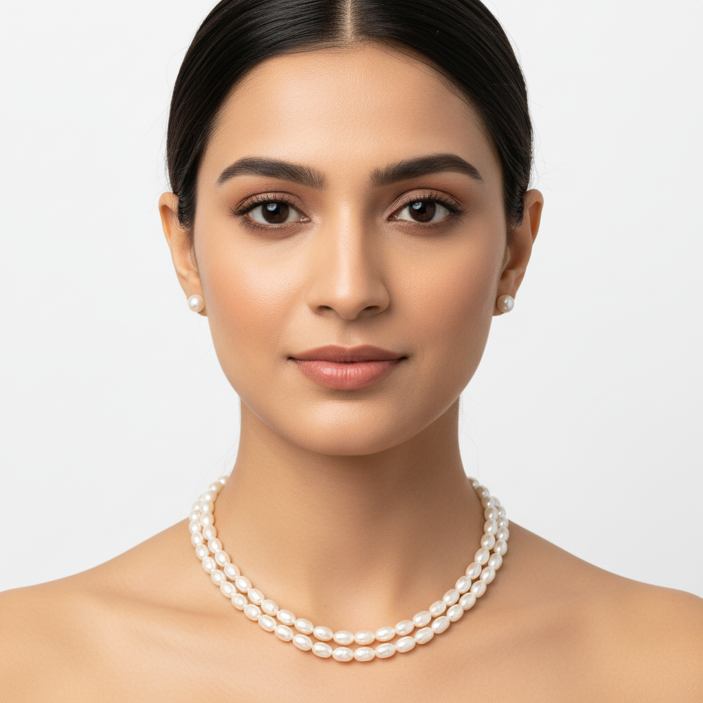 2 Layer Royal Oval Pearls Sets with studs