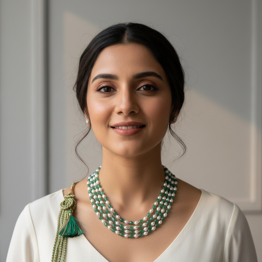 Aventurine & pearls Combination set