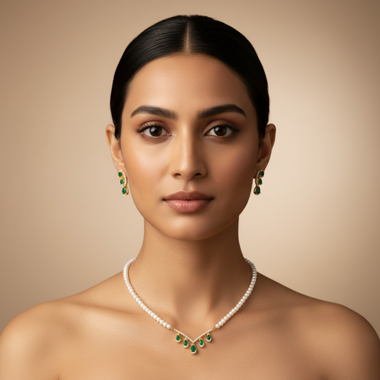 Trending Green Set Of Real Pearls
