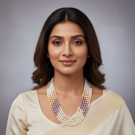 Multi color pearls necklace 5 layers