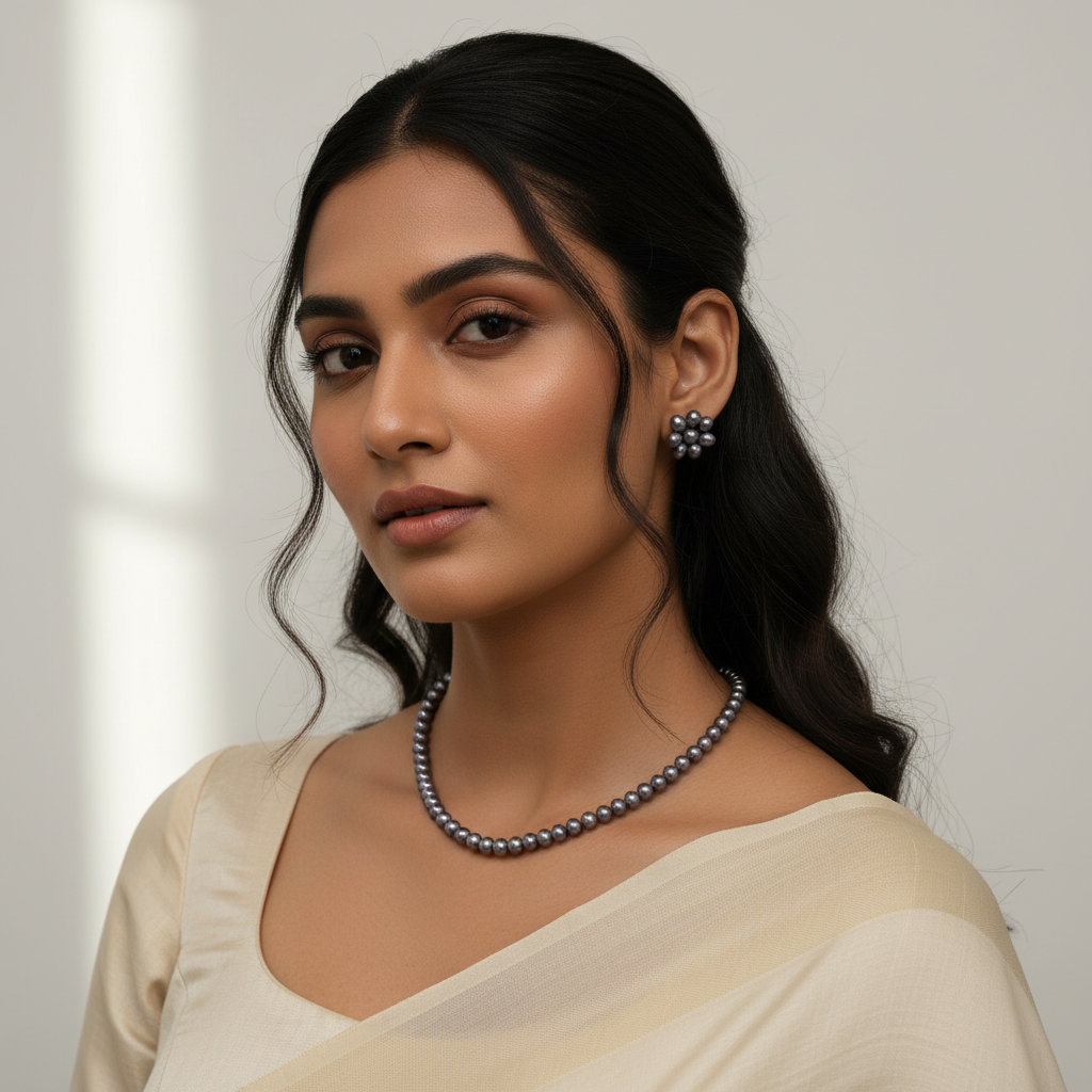 Grey1 Layers With Flower Earrings