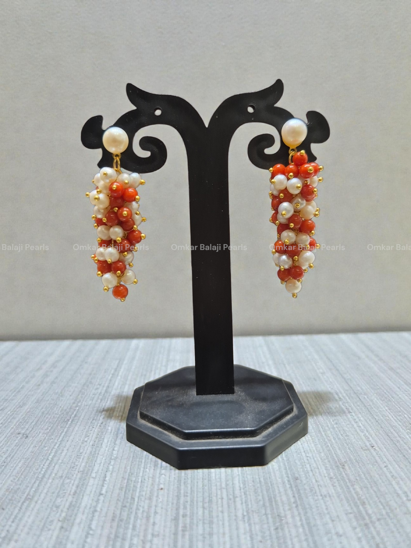 Pearls & Coral Grape Earrings