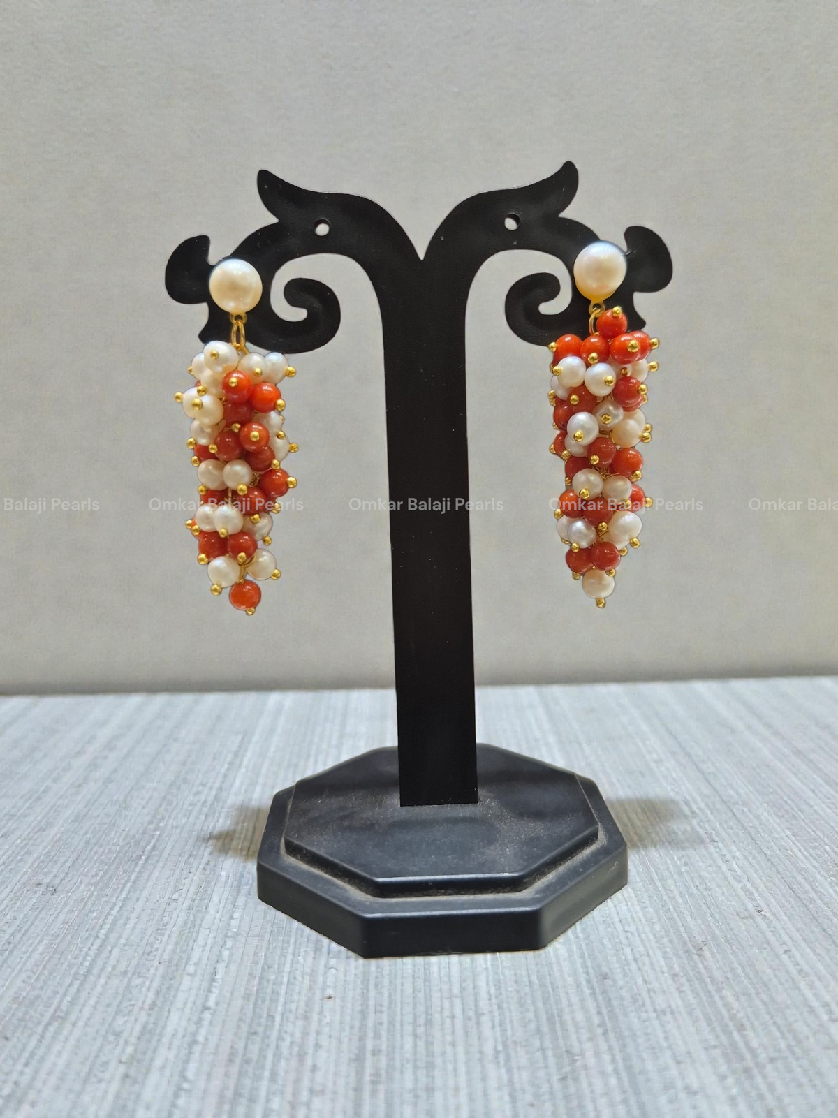 Pearls & Coral Grape Earrings