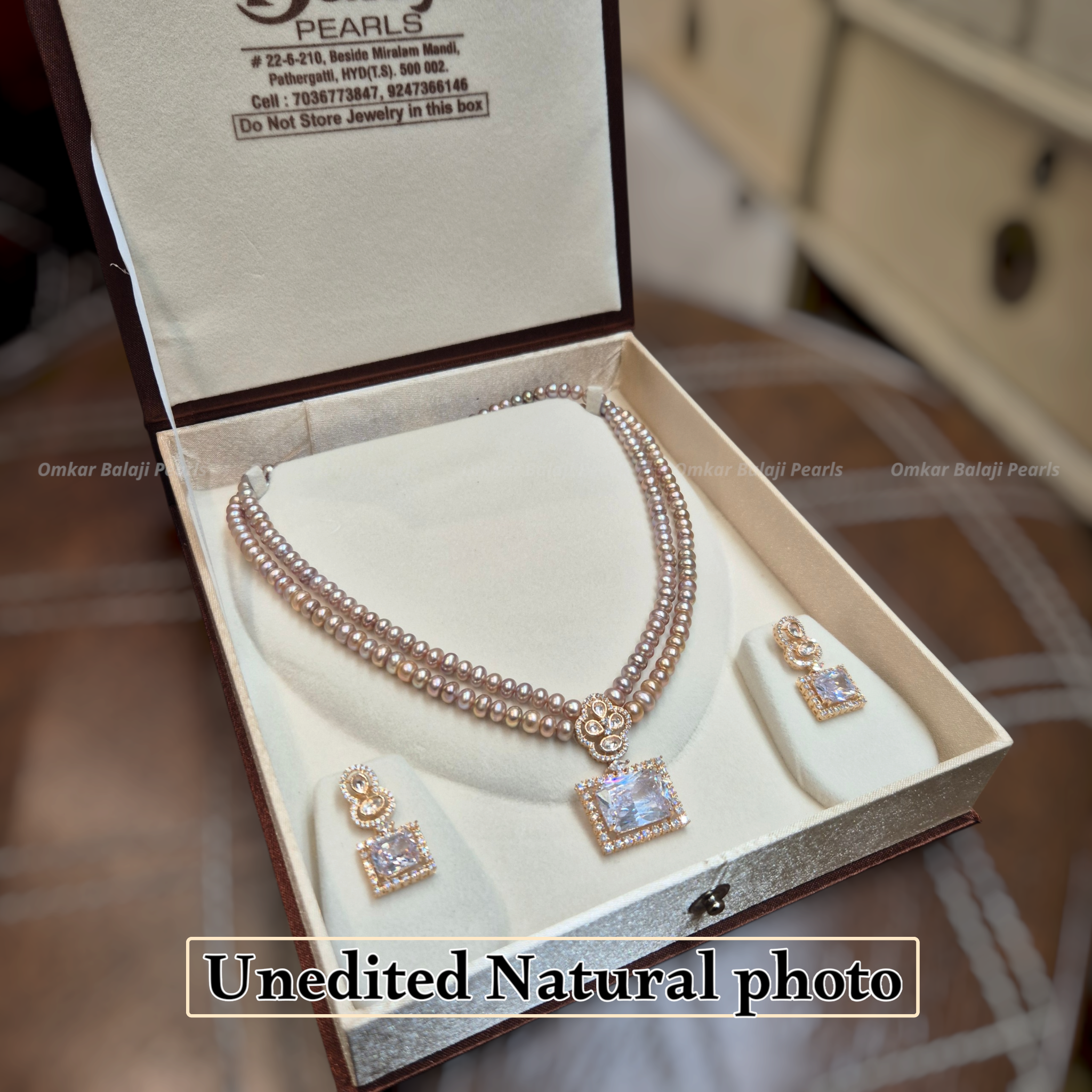 Royal Lavender Double Layer Real Pearl Set – Premium Corn-Shaped Pearls