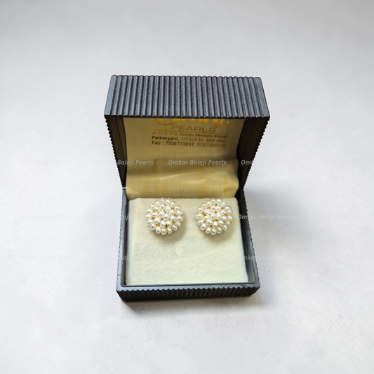 Floral Elegance: Hand-Stitched Real Pearl Studs