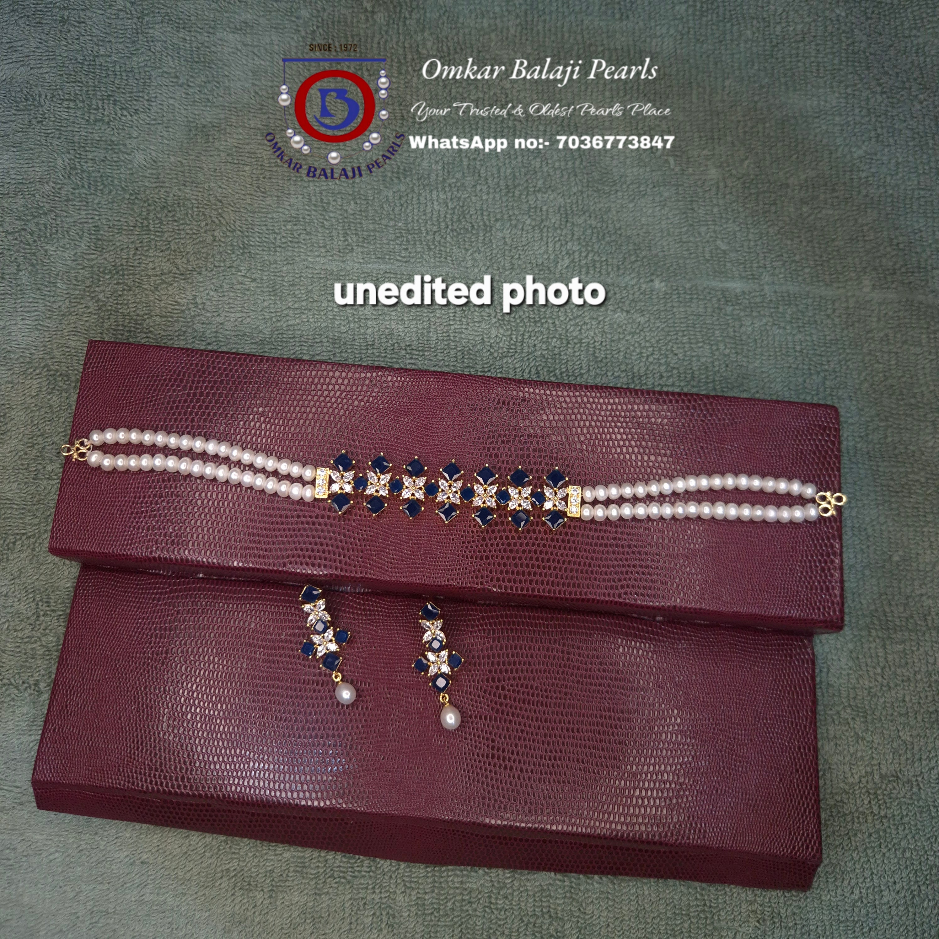 BLUE choker Set Of Real Pearls