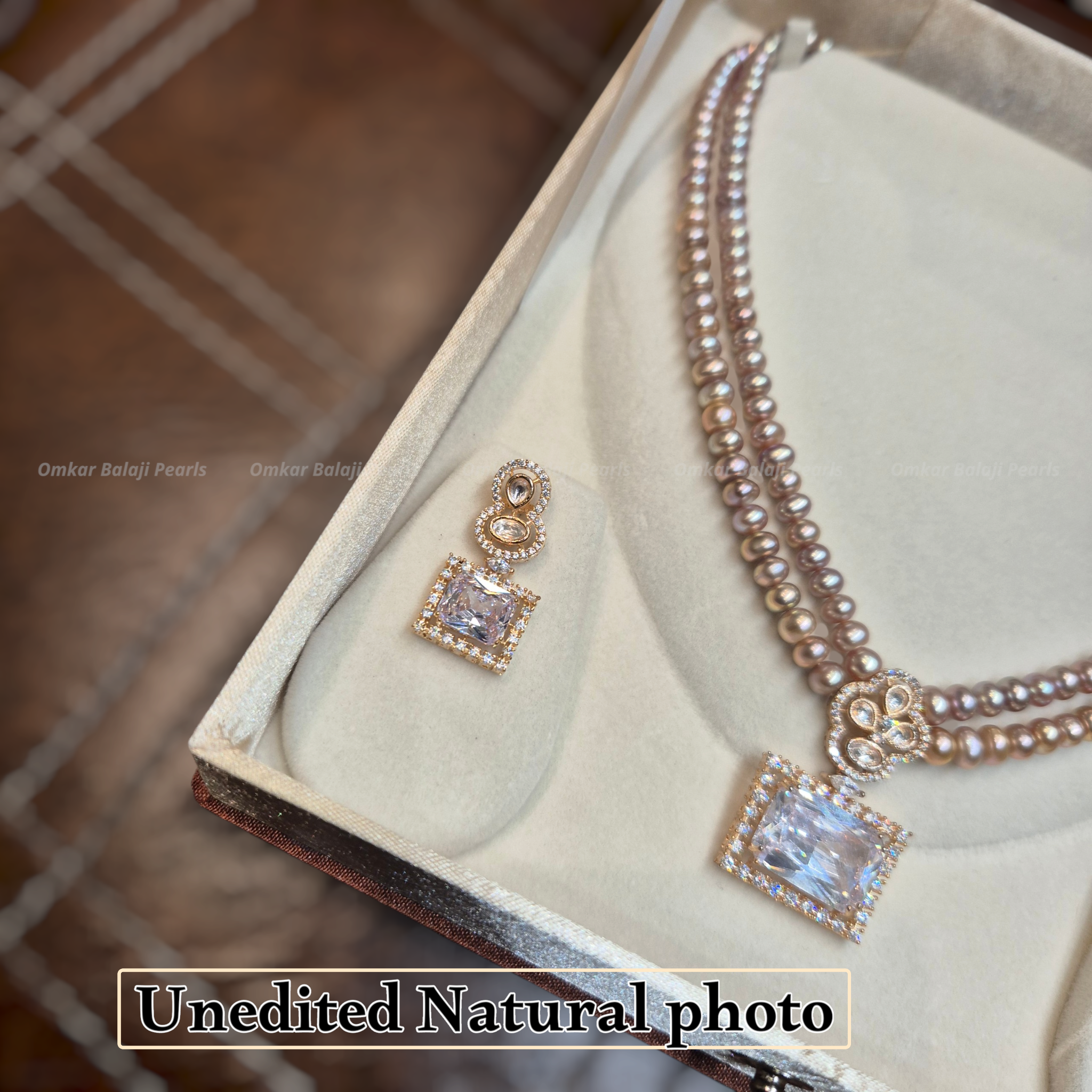 Royal Lavender Double Layer Real Pearl Set – Premium Corn-Shaped Pearls