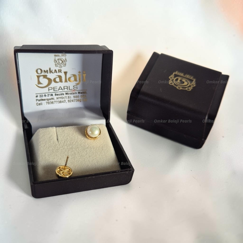 💛 Natural Pearl Stud Earrings – 8mm 💛