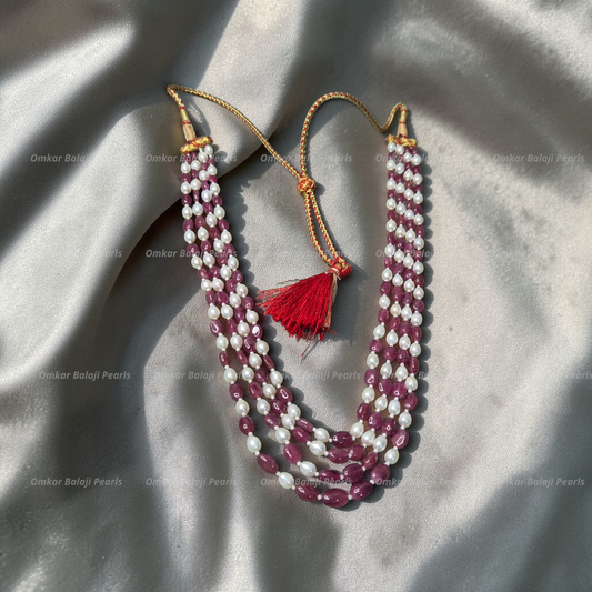 Exquisite 4-Layer Real Ruby & Pearl Mala