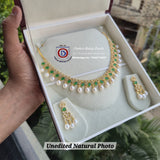 Green onyx & Real Pearls Necklace set