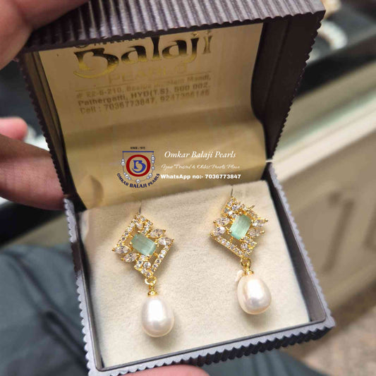 Pearls Earrings [ Teal Blue ]