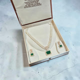 💚 ROYAL GREEN RECTANGLE LOCKET SET WITH DOUBLE LAYER PEARLS 💚